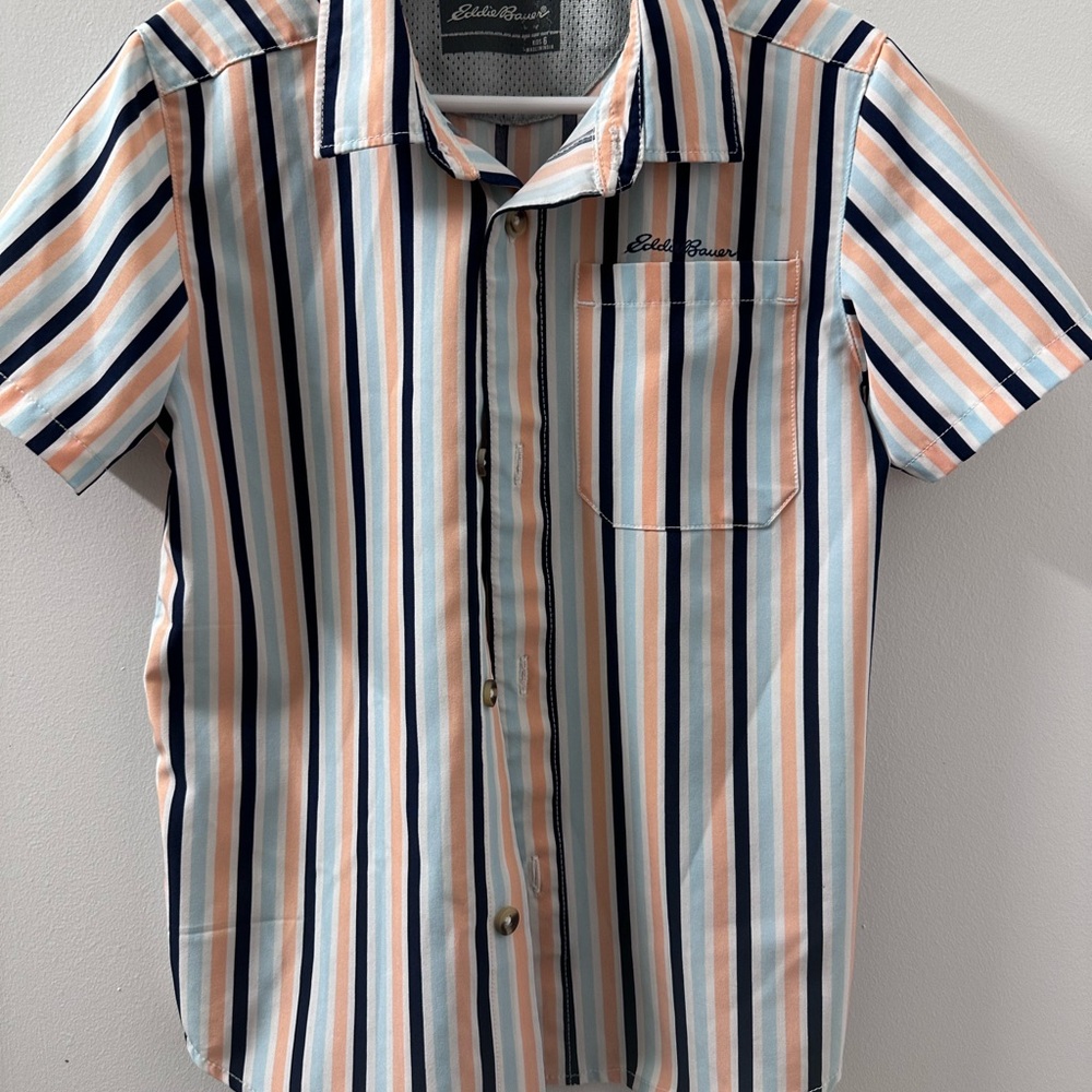 Eddie Bauer Blue and Orange Casual Button Down Shirt